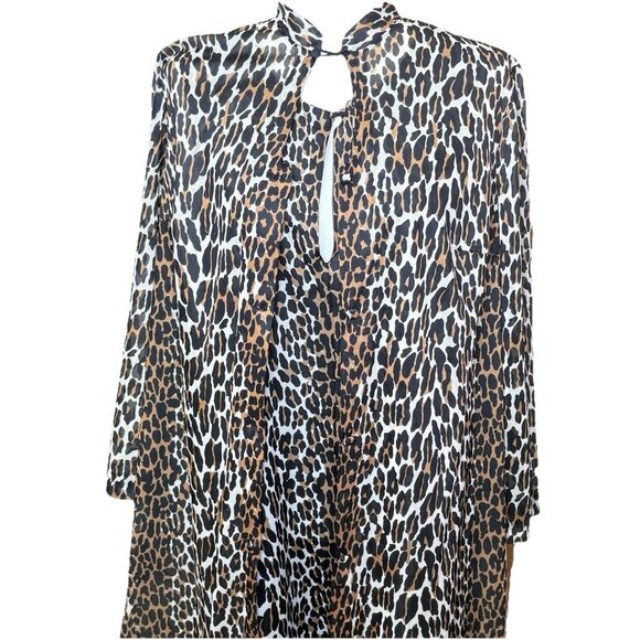 Vingtage Leopard Print Keyhole Neckline Midi Dress & Coat Sz 36 M Old Money Glam - Picture 1 of 13